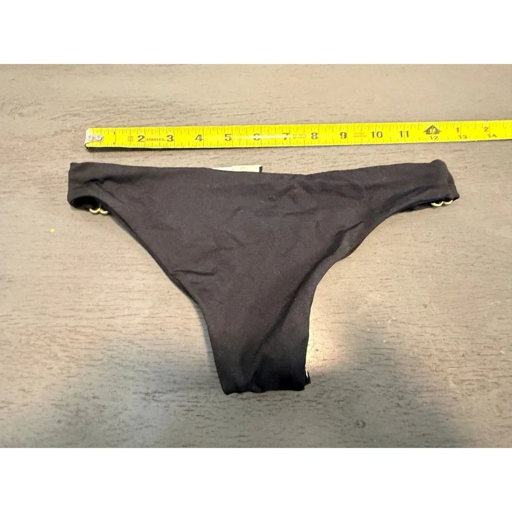 L Space Bitsy Cut Bikini Bottoms Black Gold Hardware XS Cheeky Swimwear